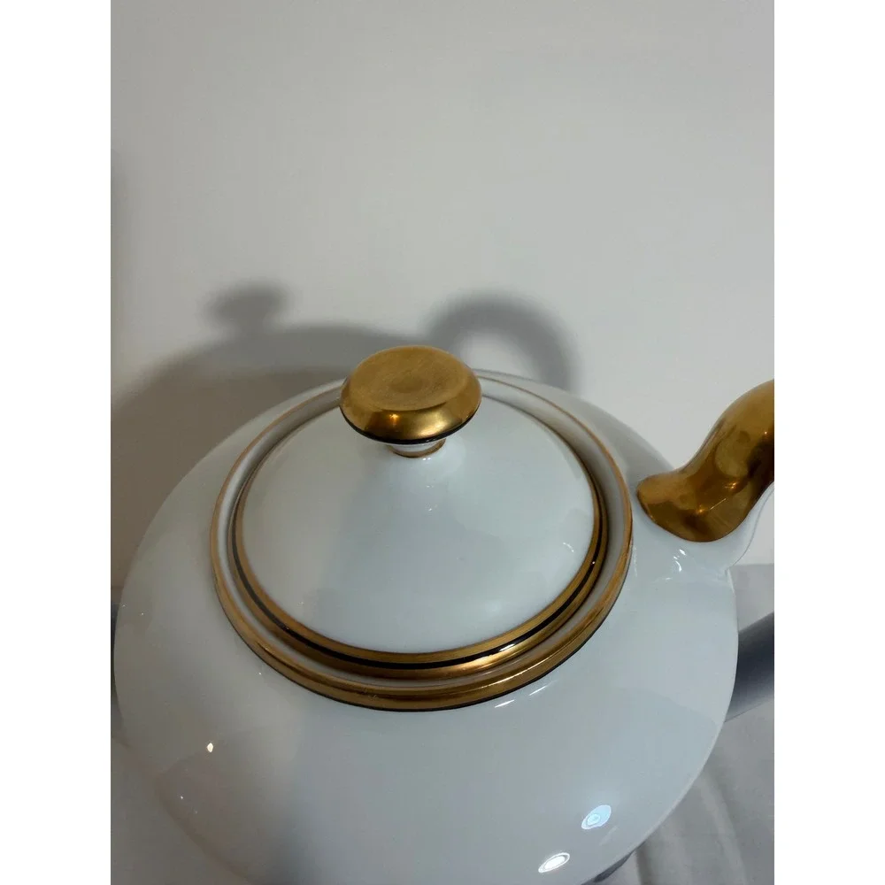 Fitz and Floyd Renaissance Blue Gold Trim Coffee Pot Porcelain Japan 1978 VTG